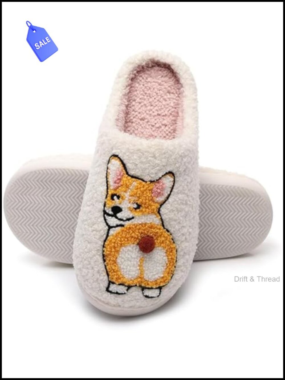 Plush House Slippers Women Men Corgi Animal Anti-Slip Fuzzy Warm Comfy